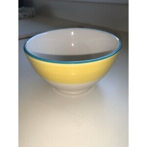 Classic Yellow with Blue Rim Vintage Ceramic 5.75” Bowl - Primavera Portugal EUC